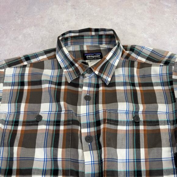 Patagonia Shirt Men's XS Button Front Plaid 100% Organic Cotton Gray Brown - Picture 3 of 9